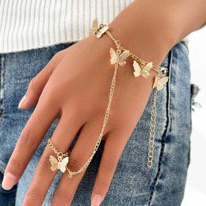 Bracelet Butterfly Charm Finger Ring Jewelry gold